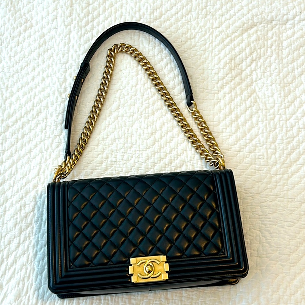 Chanel Boy New Medium Black Lambskin with gold hardware